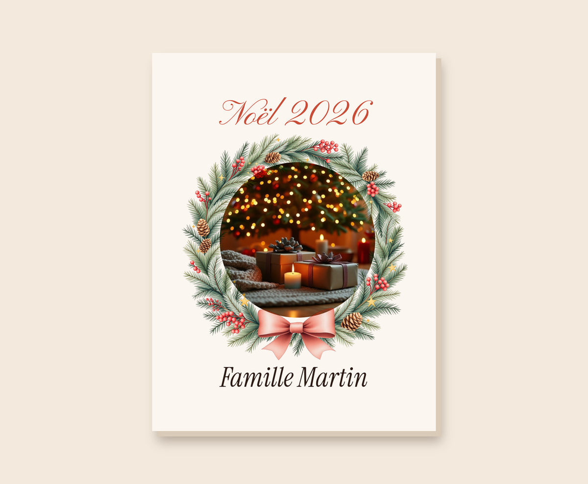 Affiche photo de Noël personnalisée dans une couronne – Toile 30×40 cm