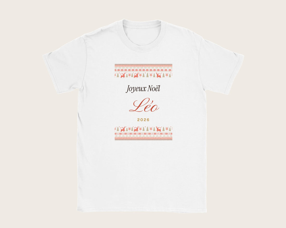 T-shirt de Noël enfant personnalisé avec son prénom – t-shirt enfant blanc