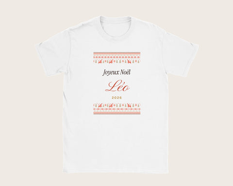 T-shirt de Noël enfant personnalisé avec son prénom – t-shirt enfant blanc