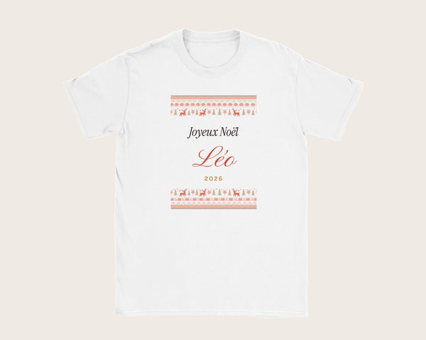 T-shirt de Noël enfant personnalisé avec son prénom – t-shirt enfant blanc