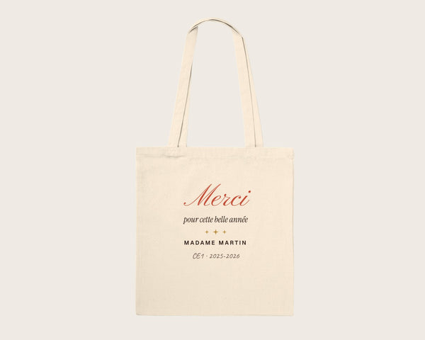 Tote bag personnalisé « Merci » pour professeur – tote bag en coton naturel
