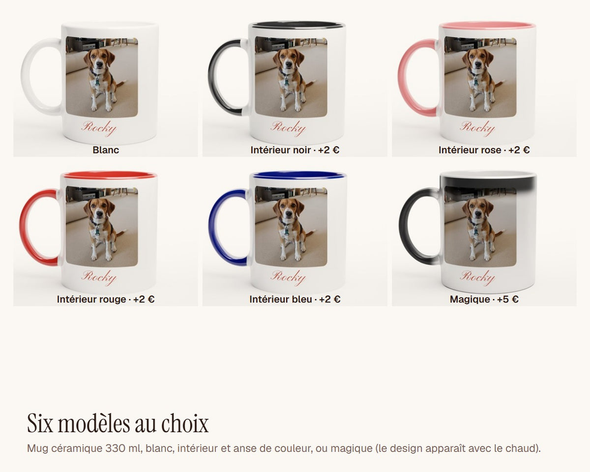 Mug photo personnalisé avec texte – les six modèles de mug