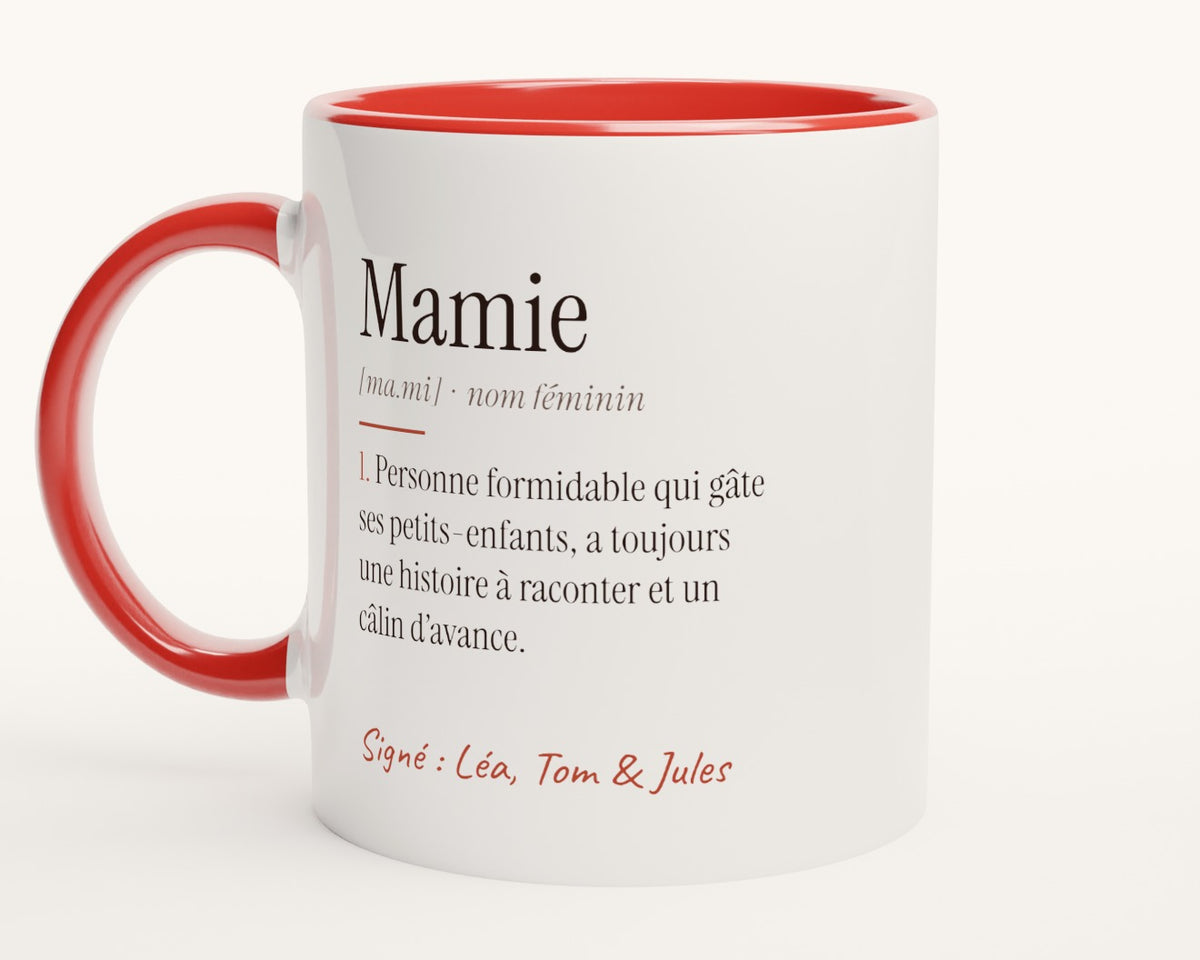 Mug « Définition de Mamie » personnalisé – intérieur et anse rouges