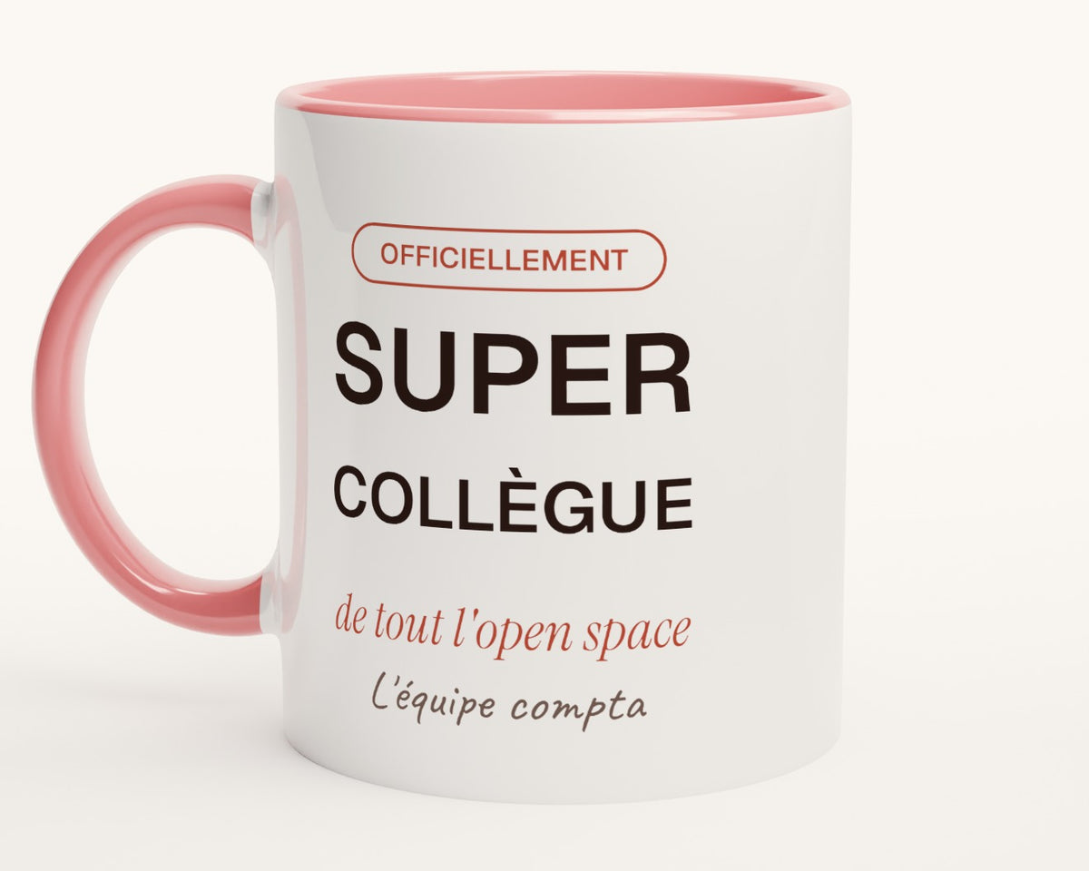 Mug personnalisé « Super collègue » – intérieur et anse roses