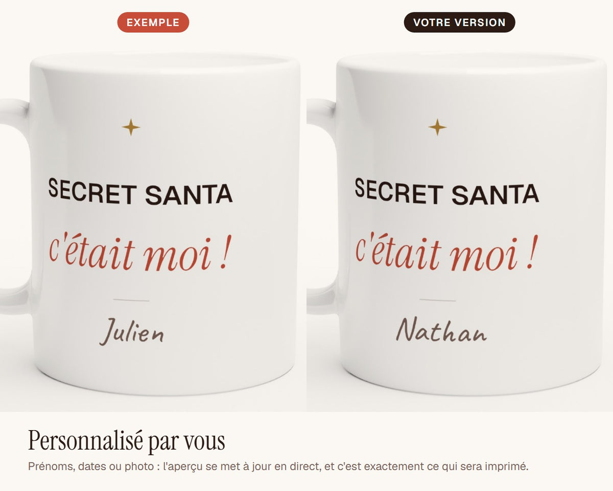 Mug « Secret Santa, c'était moi ! » personnalisé – exemple de personnalisation