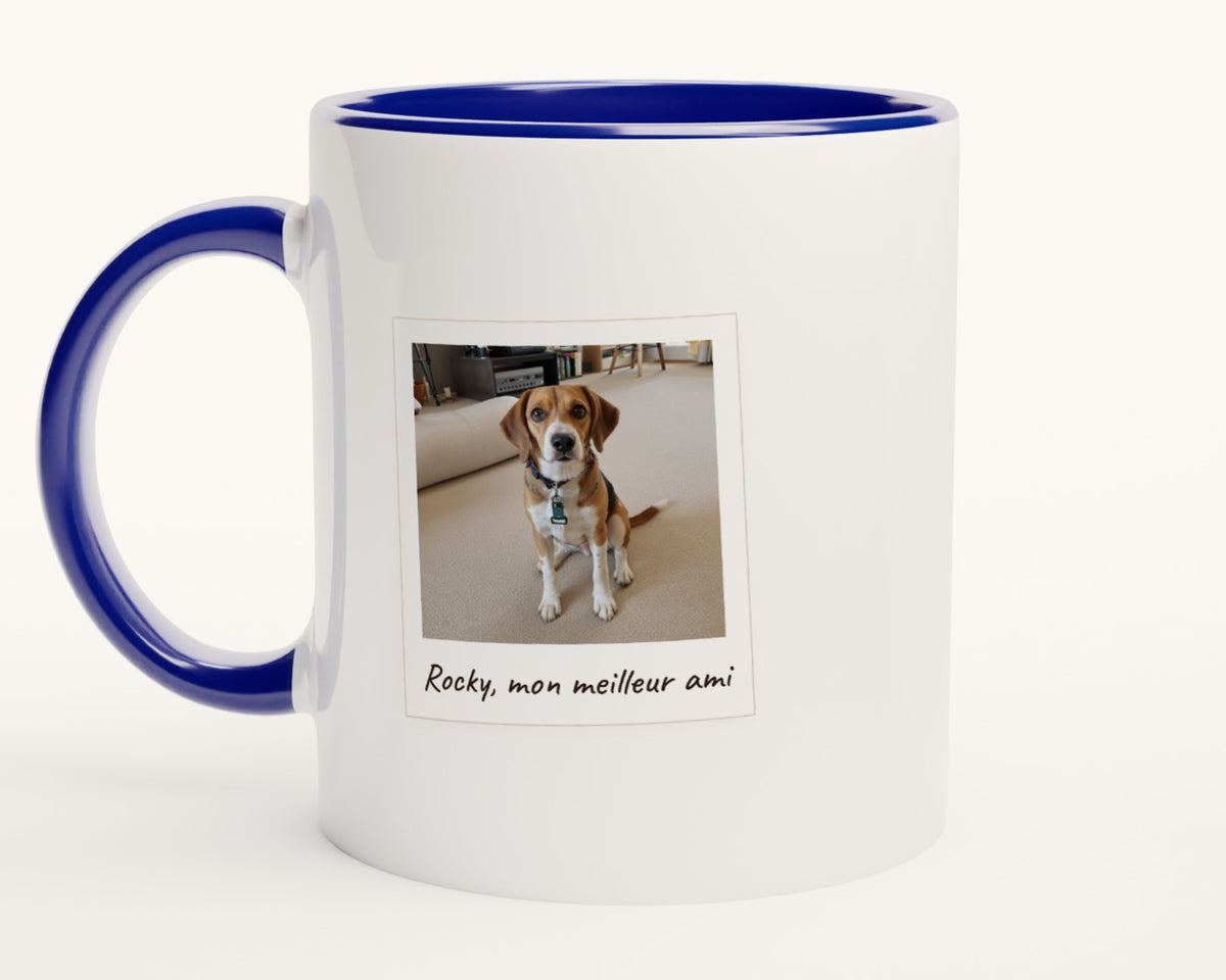Mug personnalisé avec la photo de votre chien – intérieur et anse bleus