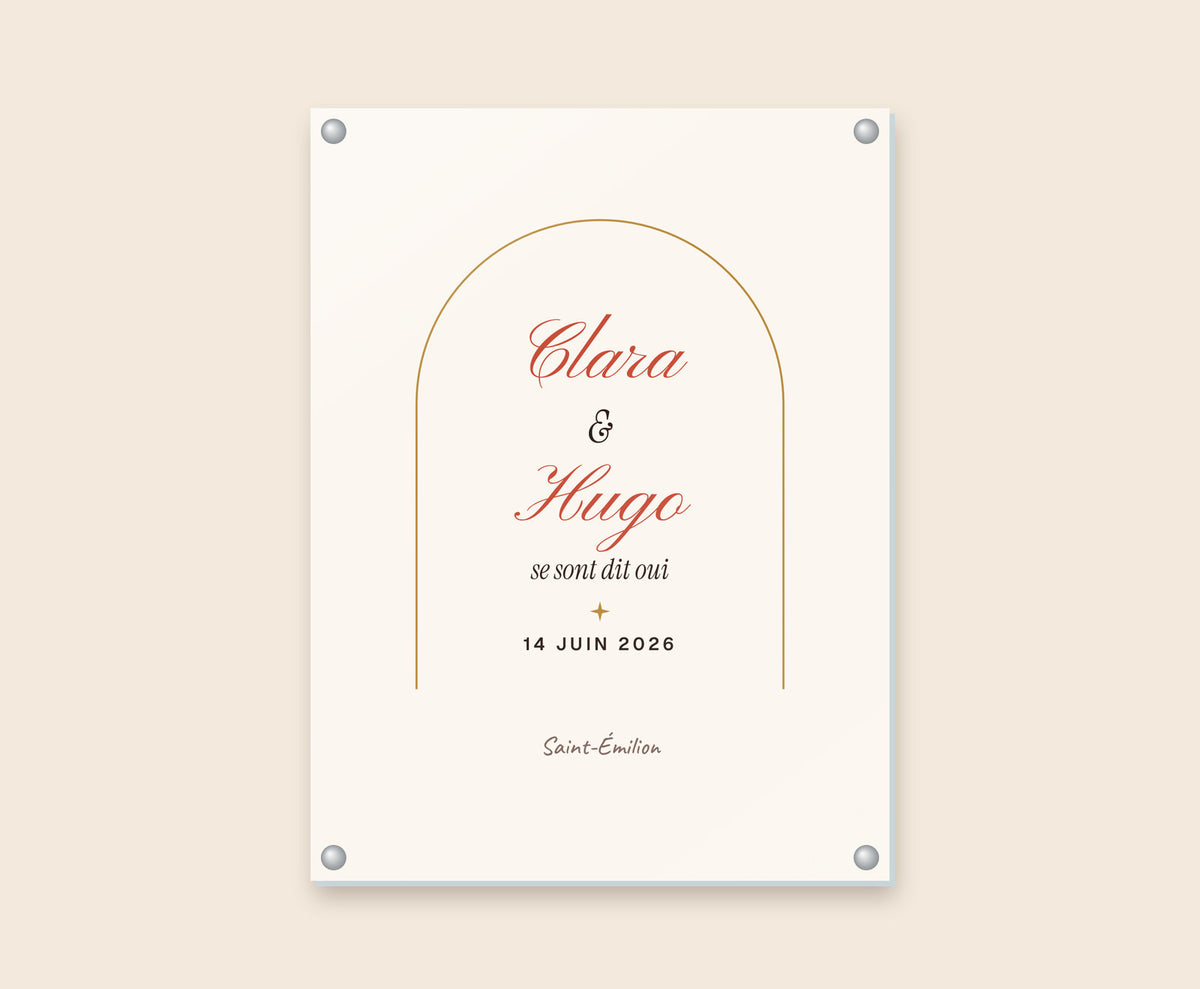 Affiche de mariage personnalisée avec prénoms, date et lieu – Tableau plexi 30×40 cm