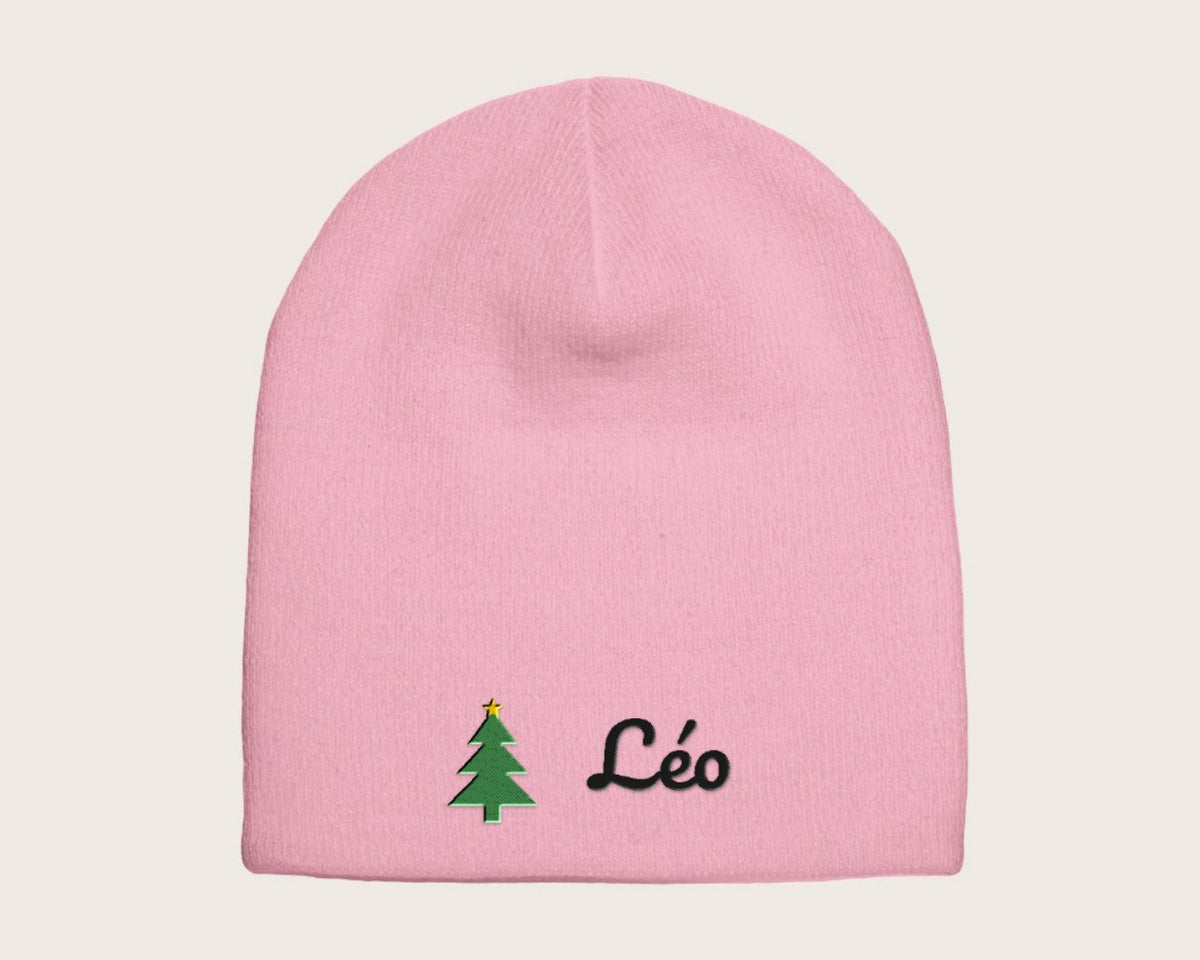 Bonnet de Noël brodé avec prénom – rose pâle