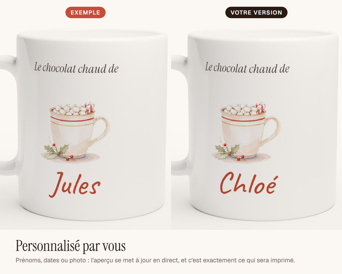 Mug enfant « Le chocolat chaud de… » personnalisé – exemple de personnalisation