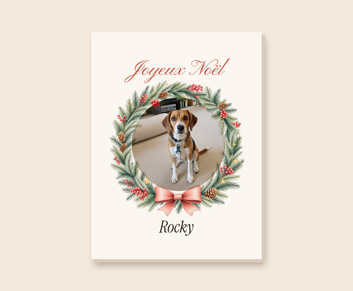 Affiche de Noël avec la photo de votre chien – Toile 30×40 cm