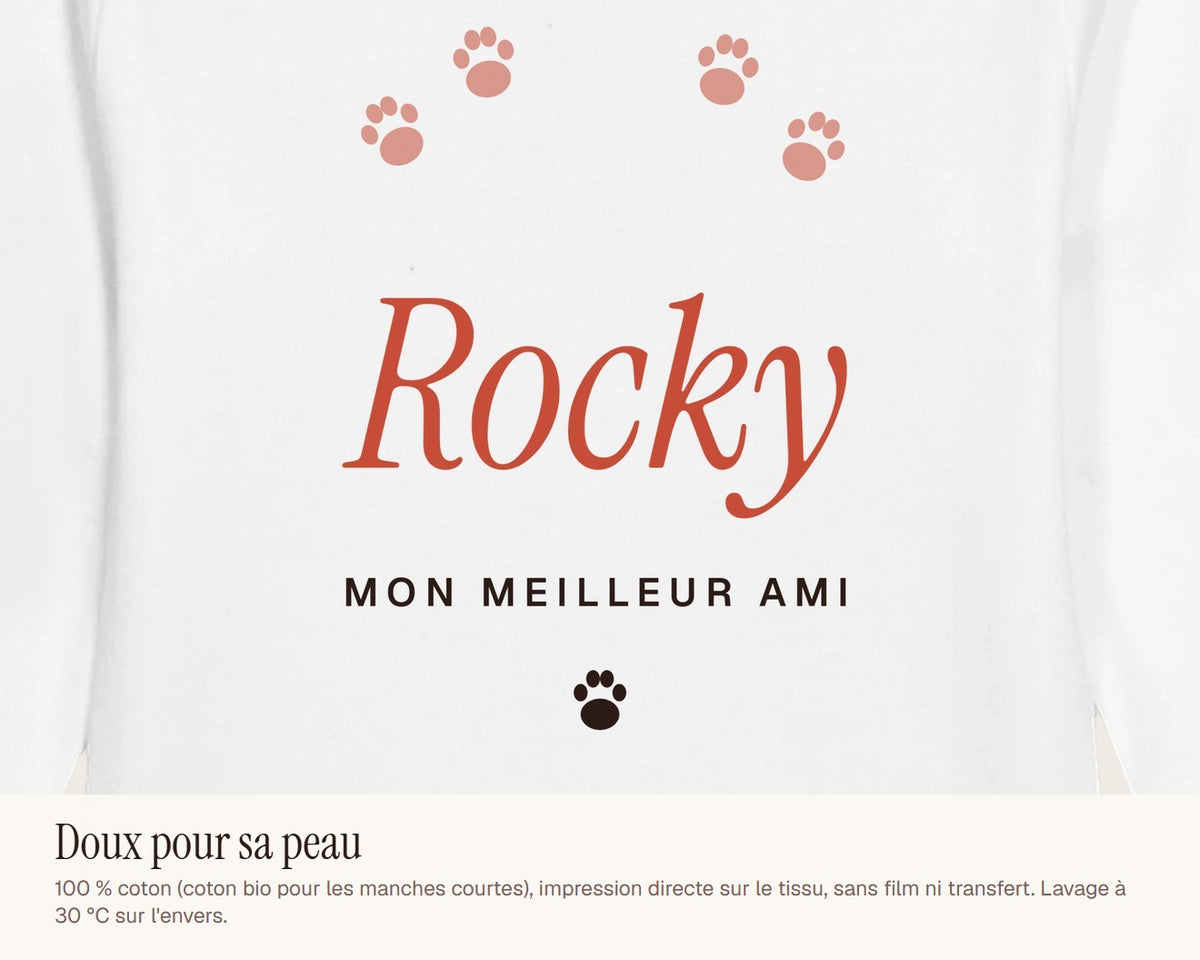 Body bébé « Mon meilleur ami » avec le nom du chien – gros plan sur l'impression