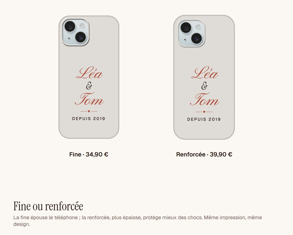 Coque de téléphone couple personnalisée avec vos prénoms – coque fine ou renforcée