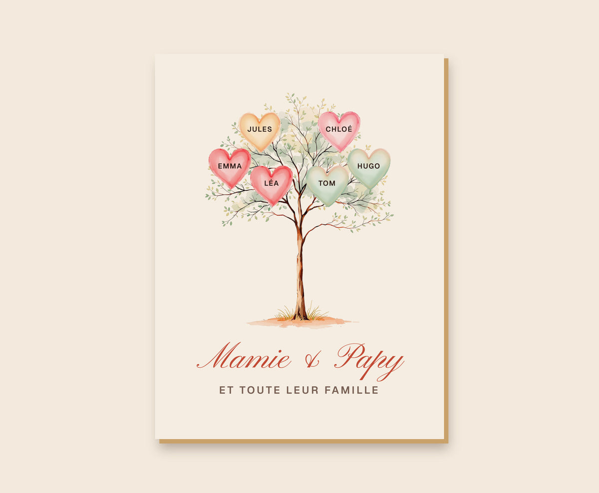 Affiche arbre de famille personnalisée pour les grands-parents – Tableau bois 30×40 cm