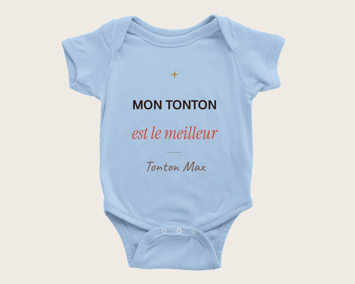 Body bébé « Mon tonton est le meilleur » personnalisé – body manches courtes bleu