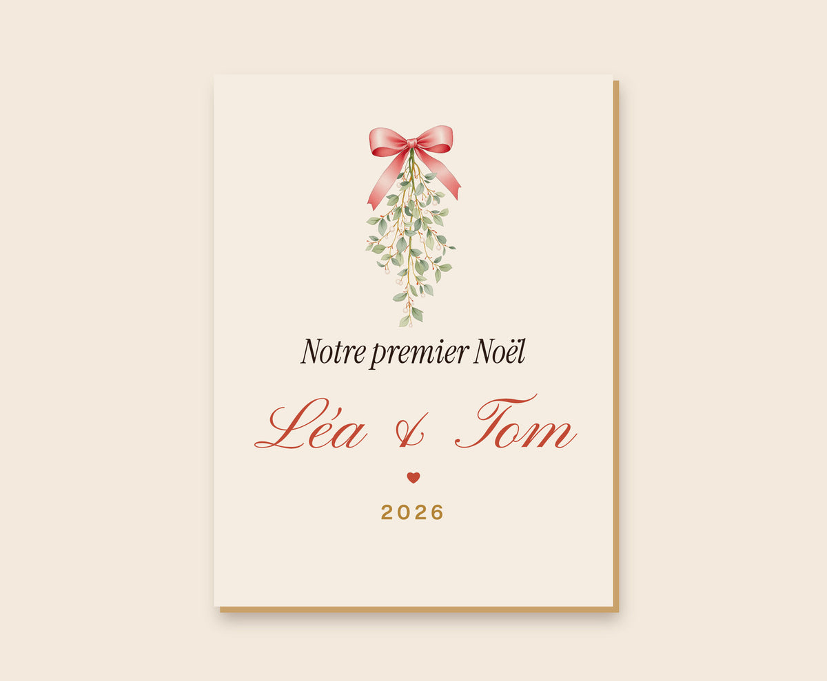 Affiche « Notre premier Noël » à deux personnalisée – Tableau bois 30×40 cm