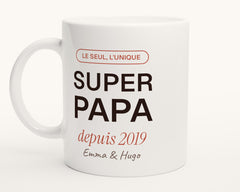Mug personnalisé « Super Papa » avec l'année et les prénoms