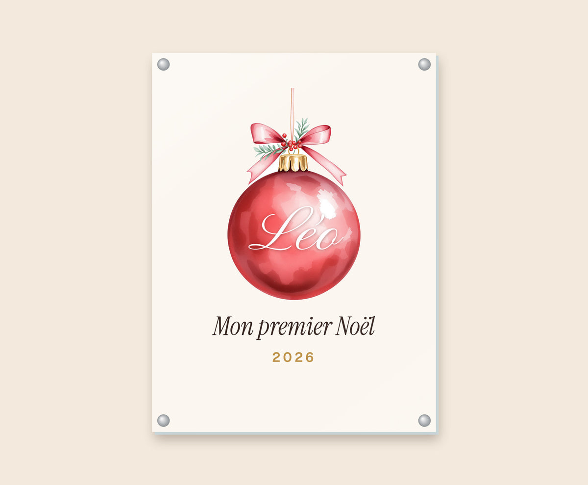 Affiche « Mon premier Noël » personnalisée pour bébé – Tableau plexi 30×40 cm