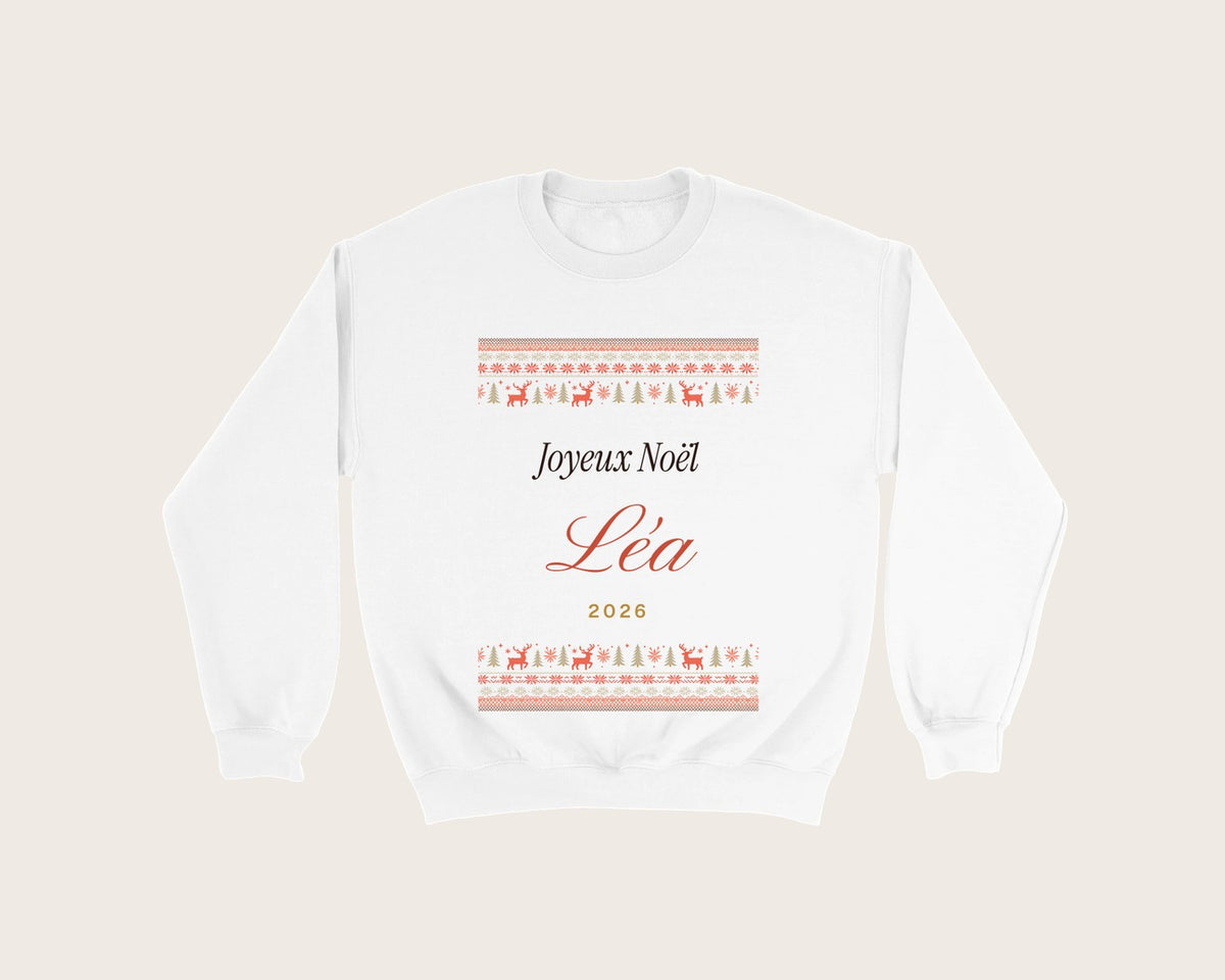 Pull de Noël personnalisé avec prénom (sweat) – sweat col rond blanc