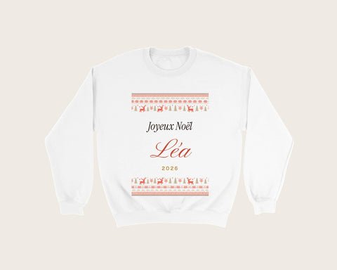 Pull de Noël personnalisé avec prénom (sweat) – sweat col rond blanc
