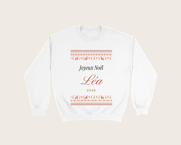 Pull de Noël personnalisé avec prénom (sweat) – sweat col rond blanc