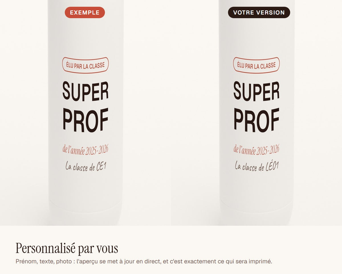 Gourde « Super prof » personnalisée – exemple de personnalisation