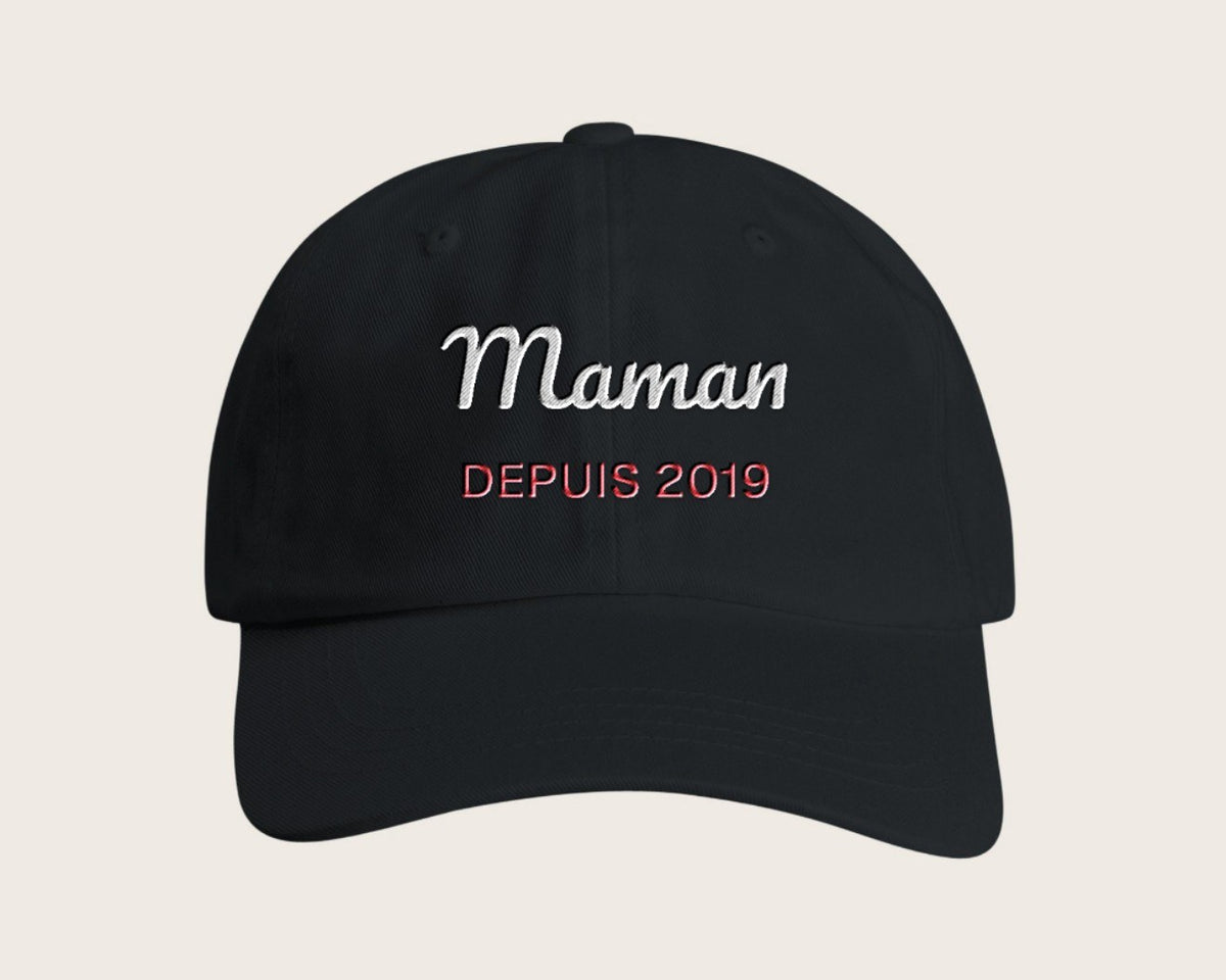 Casquette brodée « Maman depuis… » personnalisée – noir