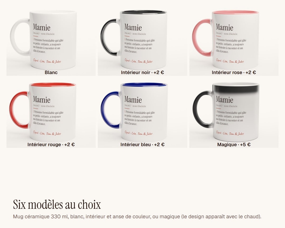Mug « Définition de Mamie » personnalisé – les six modèles de mug