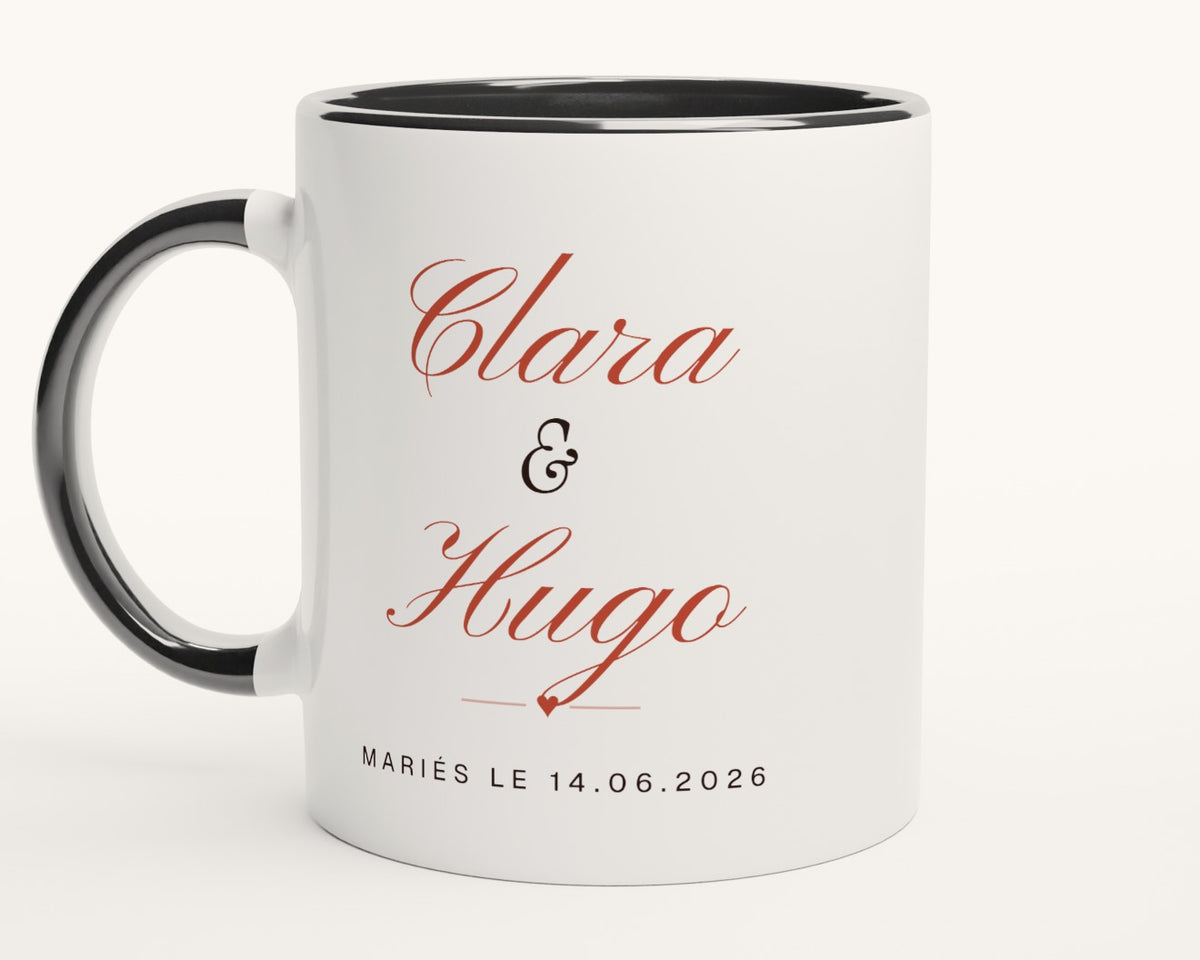 Mug personnalisé mariage avec la date – intérieur et anse noirs