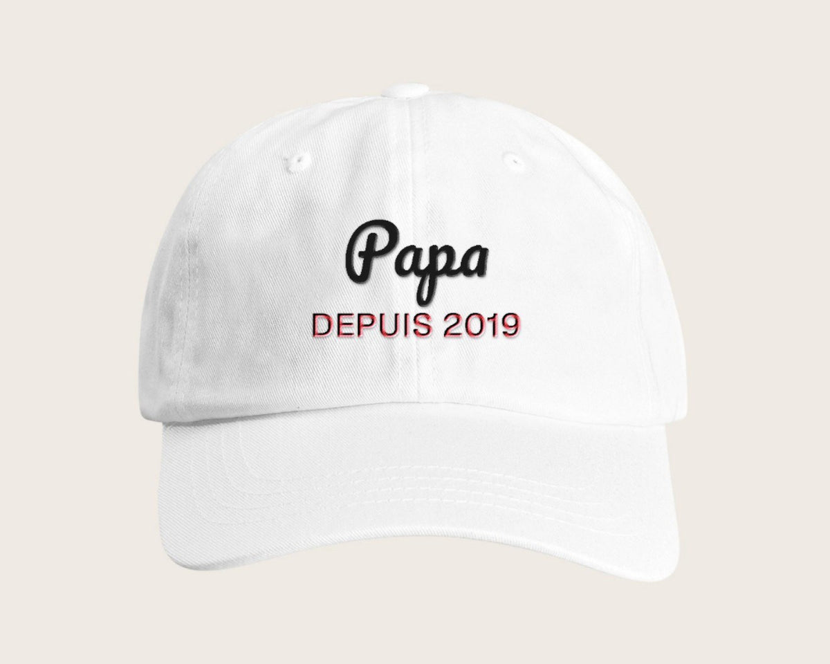 Casquette brodée « Papa depuis… » personnalisée – blanc
