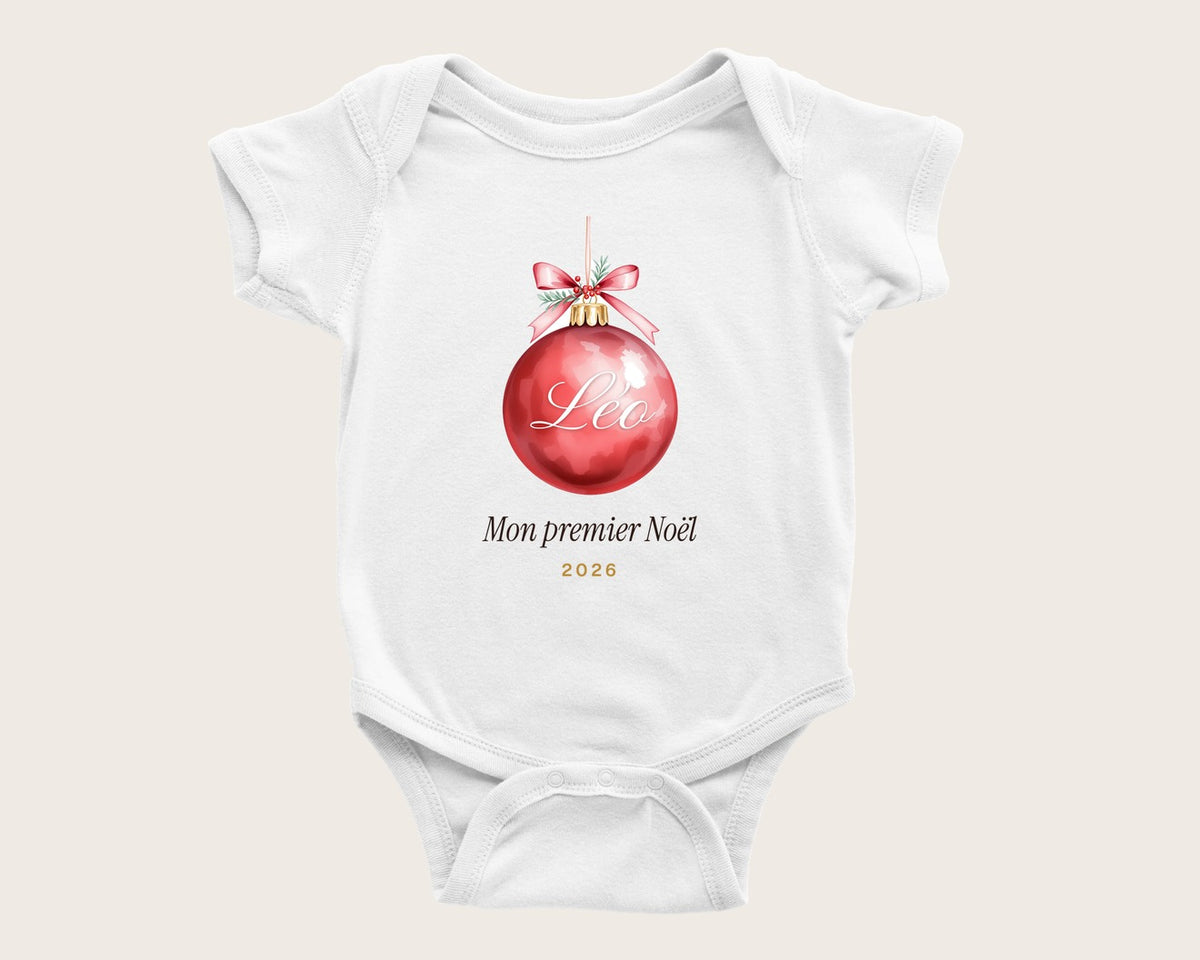 Body bébé « Mon premier Noël » personnalisé avec prénom – body manches courtes blanc