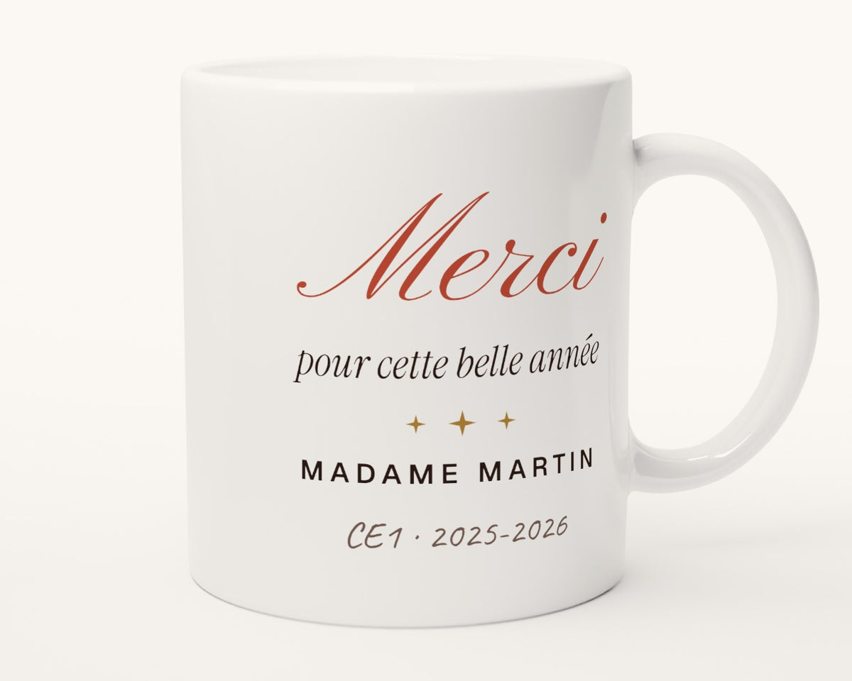 Mug personnalisé « Merci » pour professeur – autre face, anse à droite
