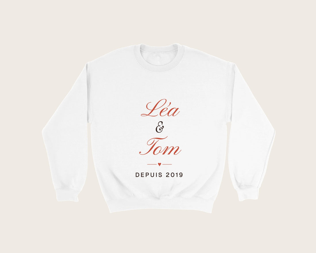 Sweat couple personnalisé avec vos prénoms – sweat col rond blanc