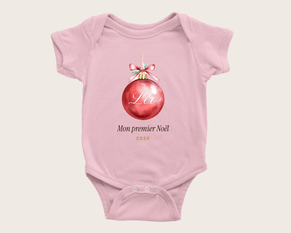 Body bébé « Mon premier Noël » personnalisé avec prénom – body manches courtes rose