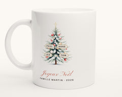 Mug sapin de Noël personnalisé avec les prénoms de la famille