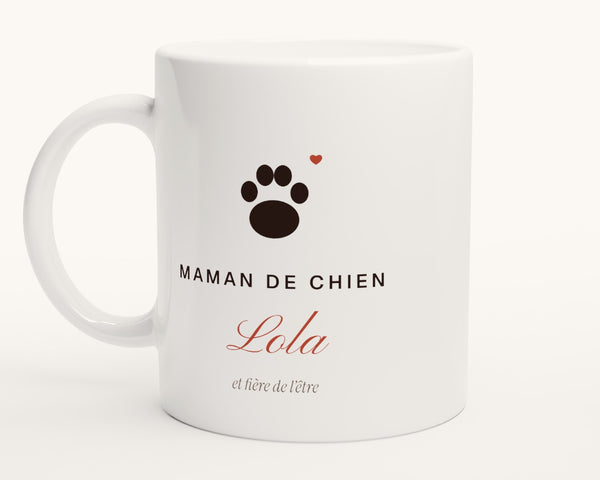 Mug « Maman de chien » personnalisé avec son nom – photo produit