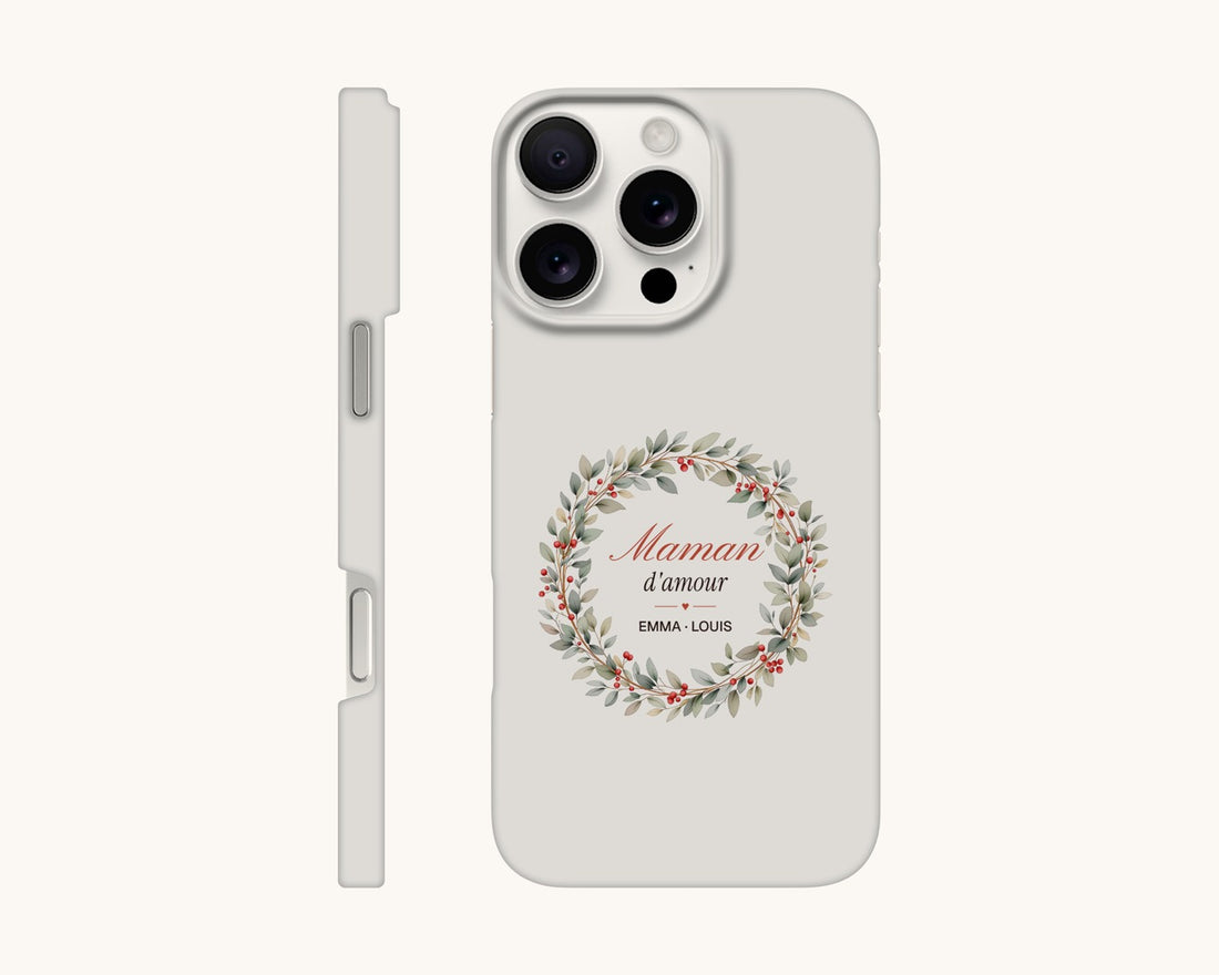 Coque de téléphone « Maman d'amour » personnalisée avec les prénoms – coque fine sur iPhone 16 Pro Max