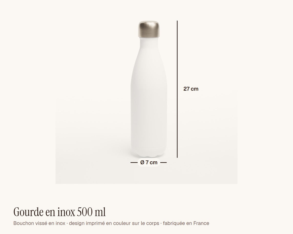 Gourde « Je peux pas, j'ai foot » personnalisée – dimensions : 27 cm de haut, Ø 7 cm, 500 ml