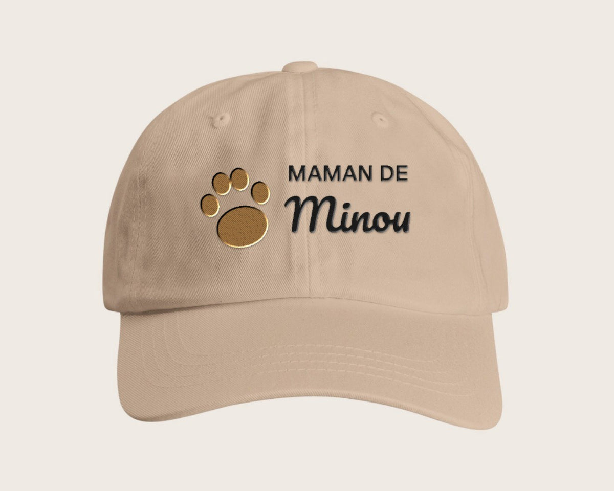 Casquette brodée « Maman de » avec le nom de votre chat – sable