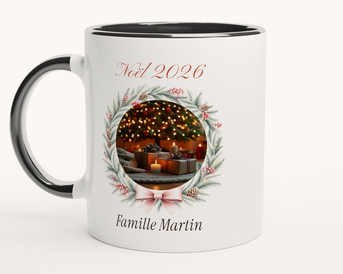 Mug photo de Noël personnalisé pour la famille – intérieur et anse noirs