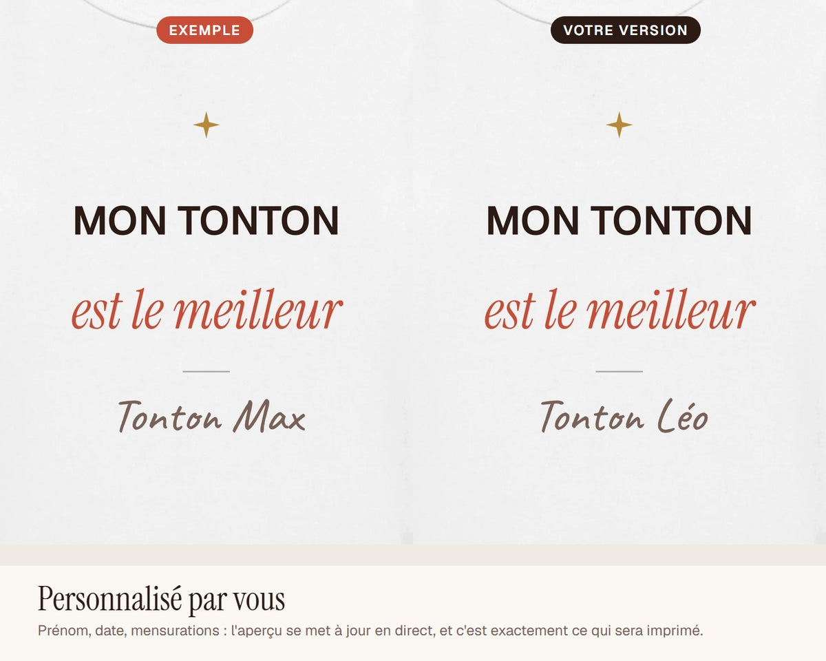 Body bébé « Mon tonton est le meilleur » personnalisé – exemple de personnalisation