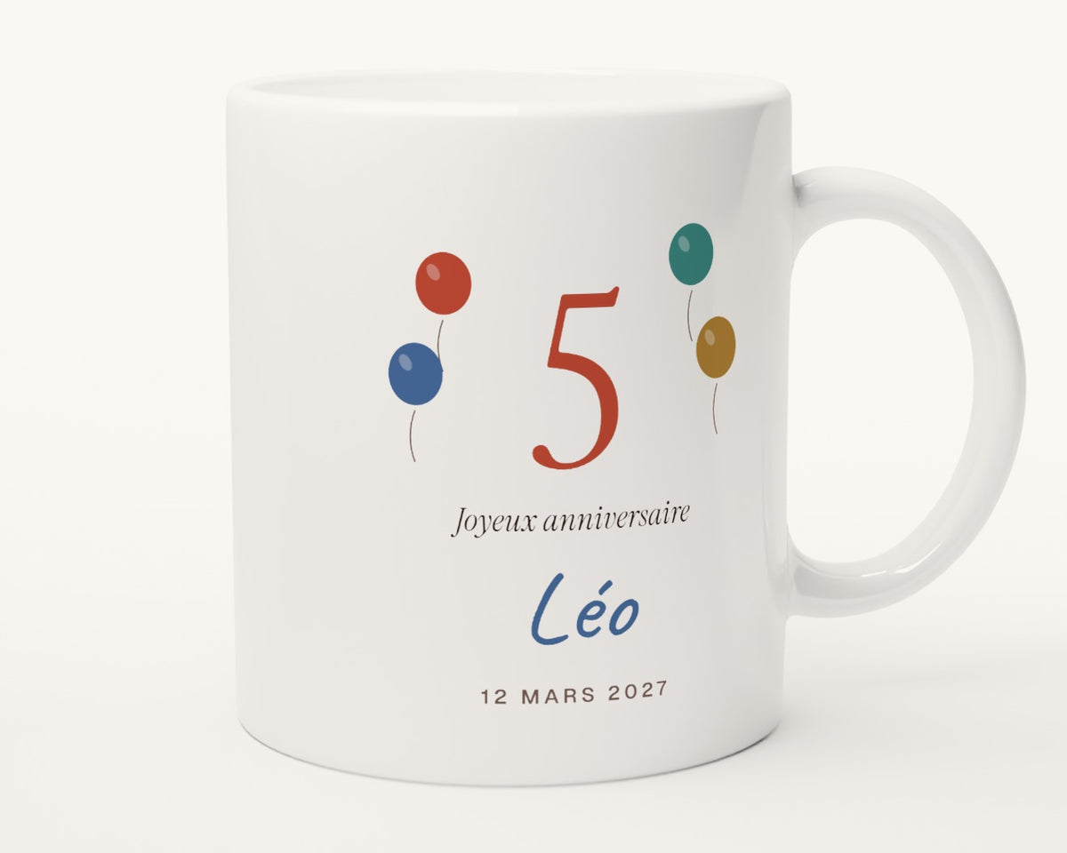 Mug anniversaire enfant personnalisé avec son âge – autre face, anse à droite