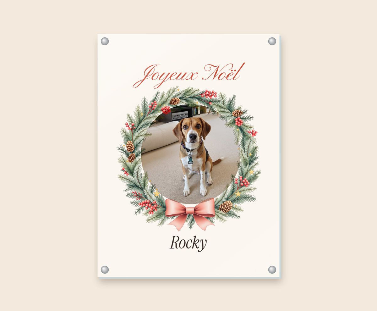 Affiche de Noël avec la photo de votre chien – Tableau plexi 30×40 cm