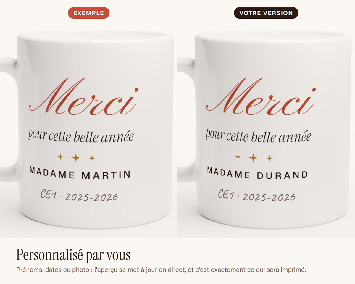 Mug personnalisé « Merci » pour professeur – exemple de personnalisation