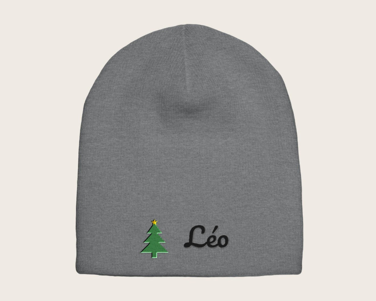 Bonnet de Noël brodé avec prénom – gris chiné