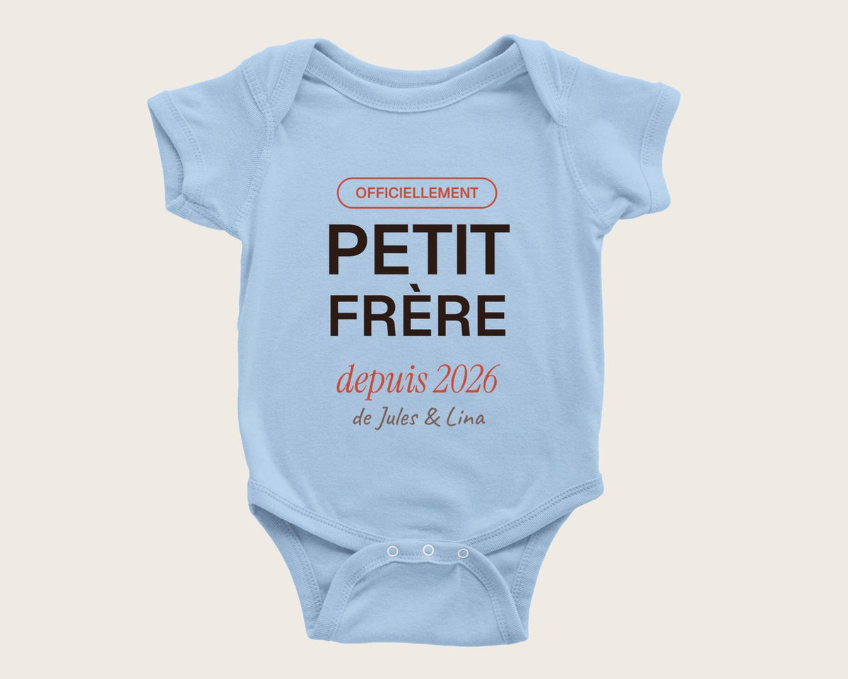 Body « Petit frère » personnalisé avec les prénoms – body manches courtes bleu