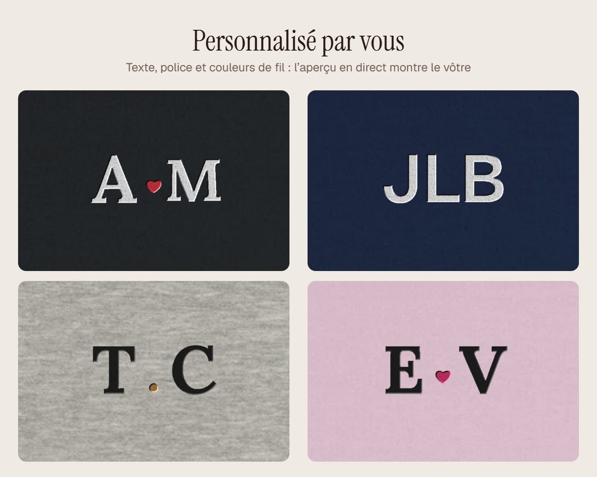 Exemples de personnalisation : Sweat brodé initiales