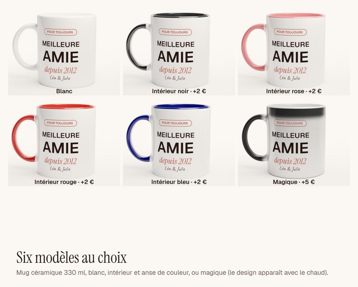 Mug personnalisé « Meilleure amie » – les six modèles de mug
