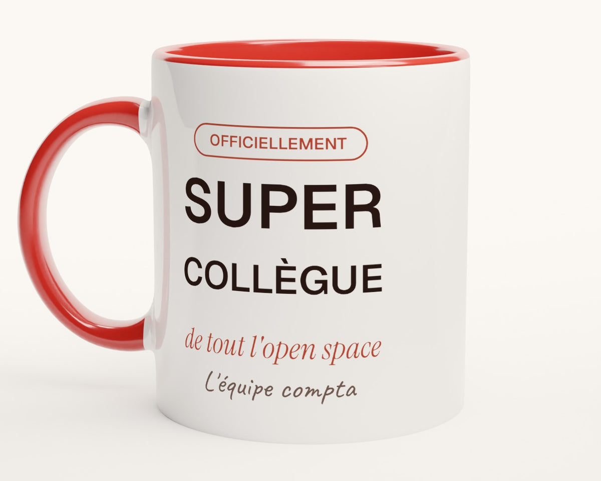 Mug personnalisé « Super collègue » – intérieur et anse rouges