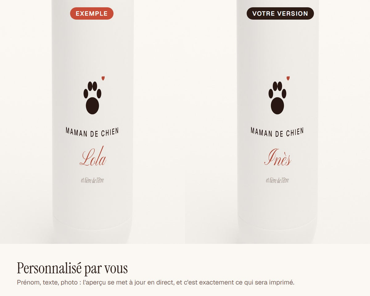 Gourde « Maman de chien » personnalisée – exemple de personnalisation