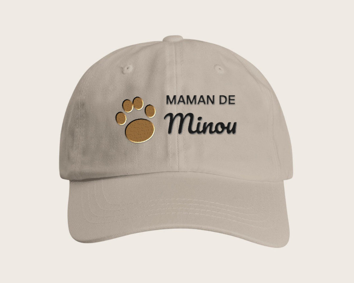 Casquette brodée « Maman de » avec le nom de votre chat – pierre
